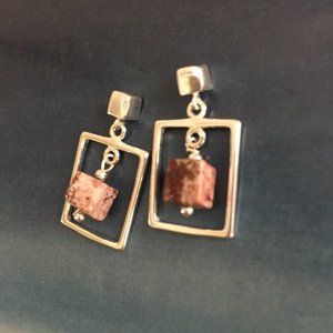 925 Frame Jasper Cube Dangles w/ SS Cube Posts